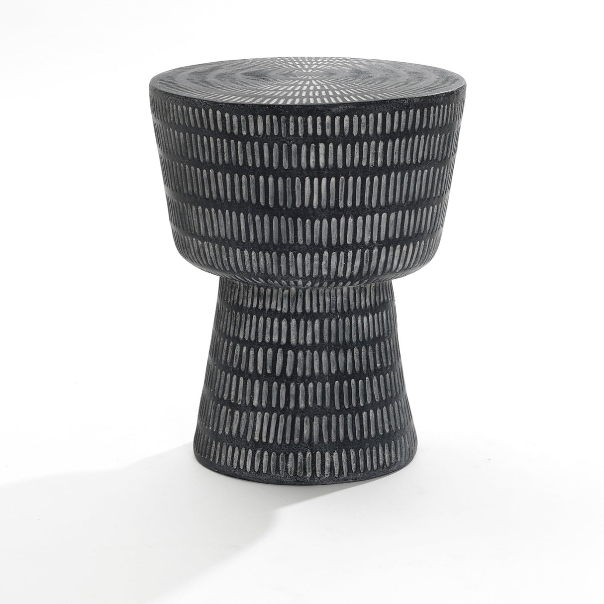 Outdoor Accent Side Table, 15'' Black Round Spiral Pattern Concrete End Table