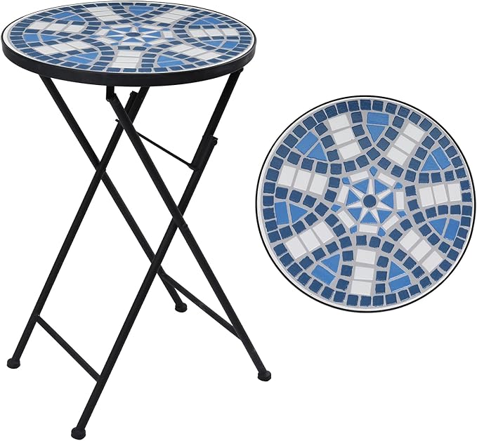 Mosaic Outdoor Side Table, Round Rustproof Patio Table