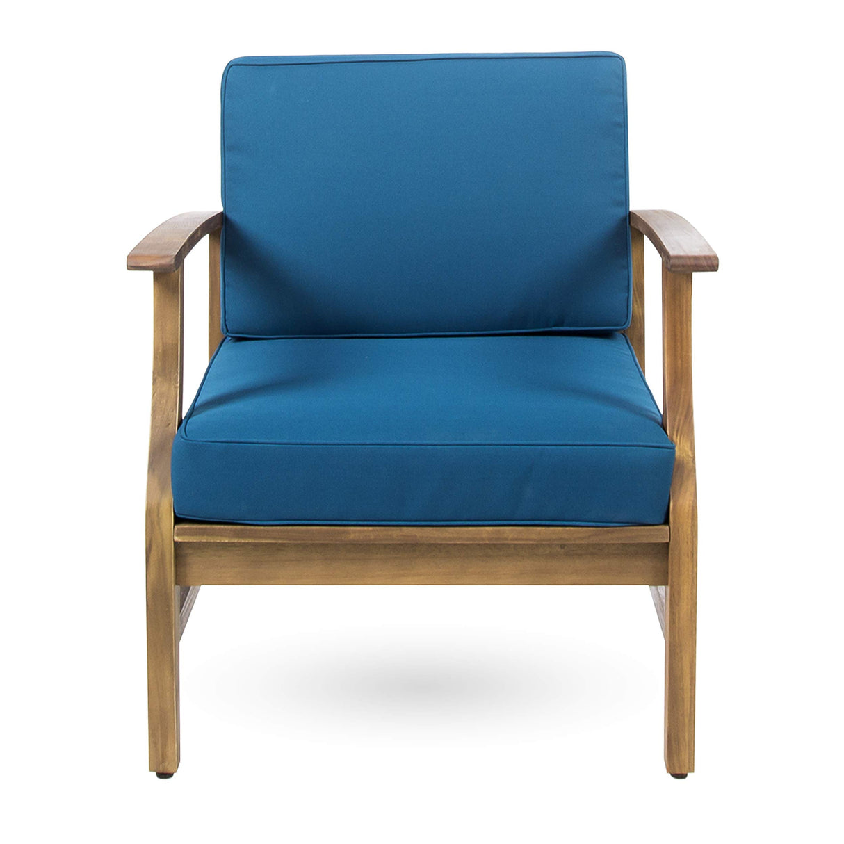 Perla Outdoor Acacia Wood Club Chairs with Water Resistant Cushions (Set of 4), 4-Pcs Set, Teak Finish/Blue