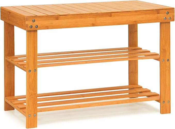 Bamboo Shoe Rack Bench,Extended Edition 3-Tier Rack for entryway