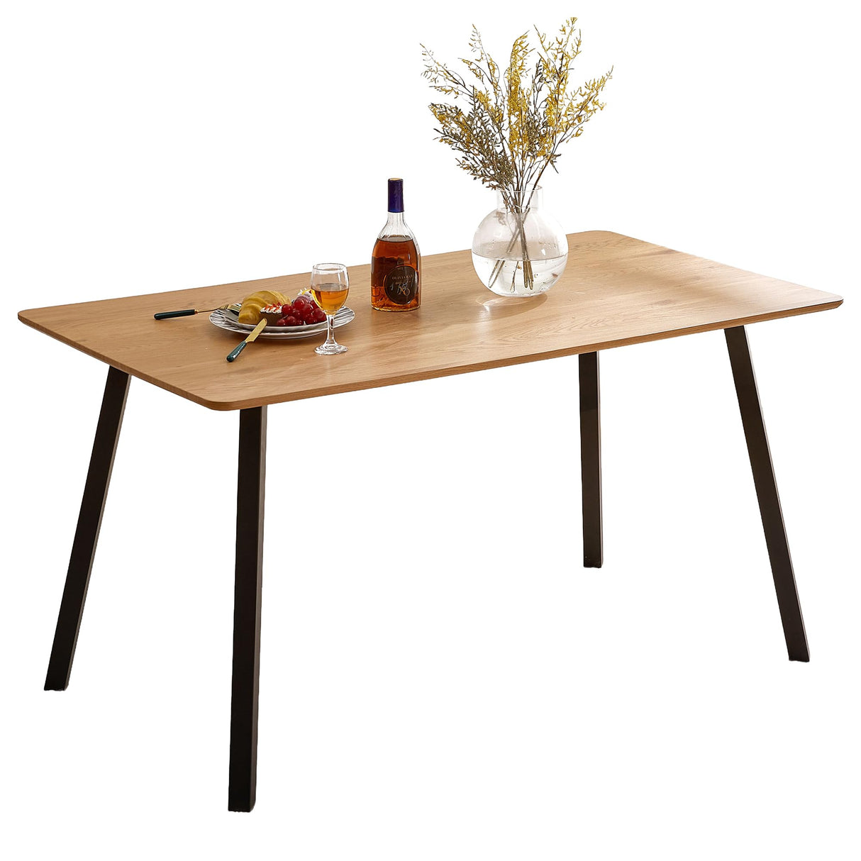 49" Rectangular Dining Table for 4-6 People - Modern Faux Oak Wood Grain with Black Metal Legs