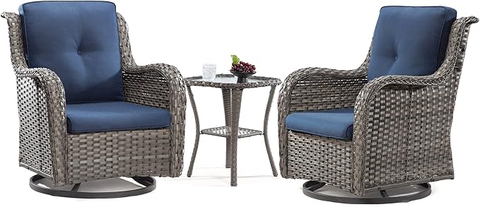 5 Piece Outdoor Patio Furniture Set Wicker Conversation Bistro Set Swivel Rocking Chairs with Side Table and Ottomans for Backyard, Porch, Deck(Mixed Grey/Orange)