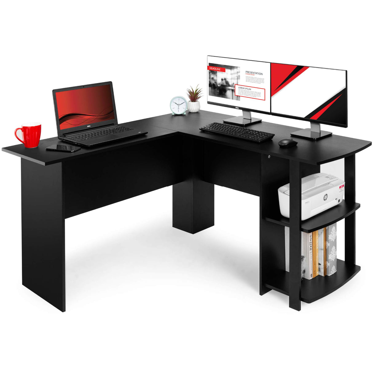L-Shaped Corner Computer Office Desk Furniture- Black
