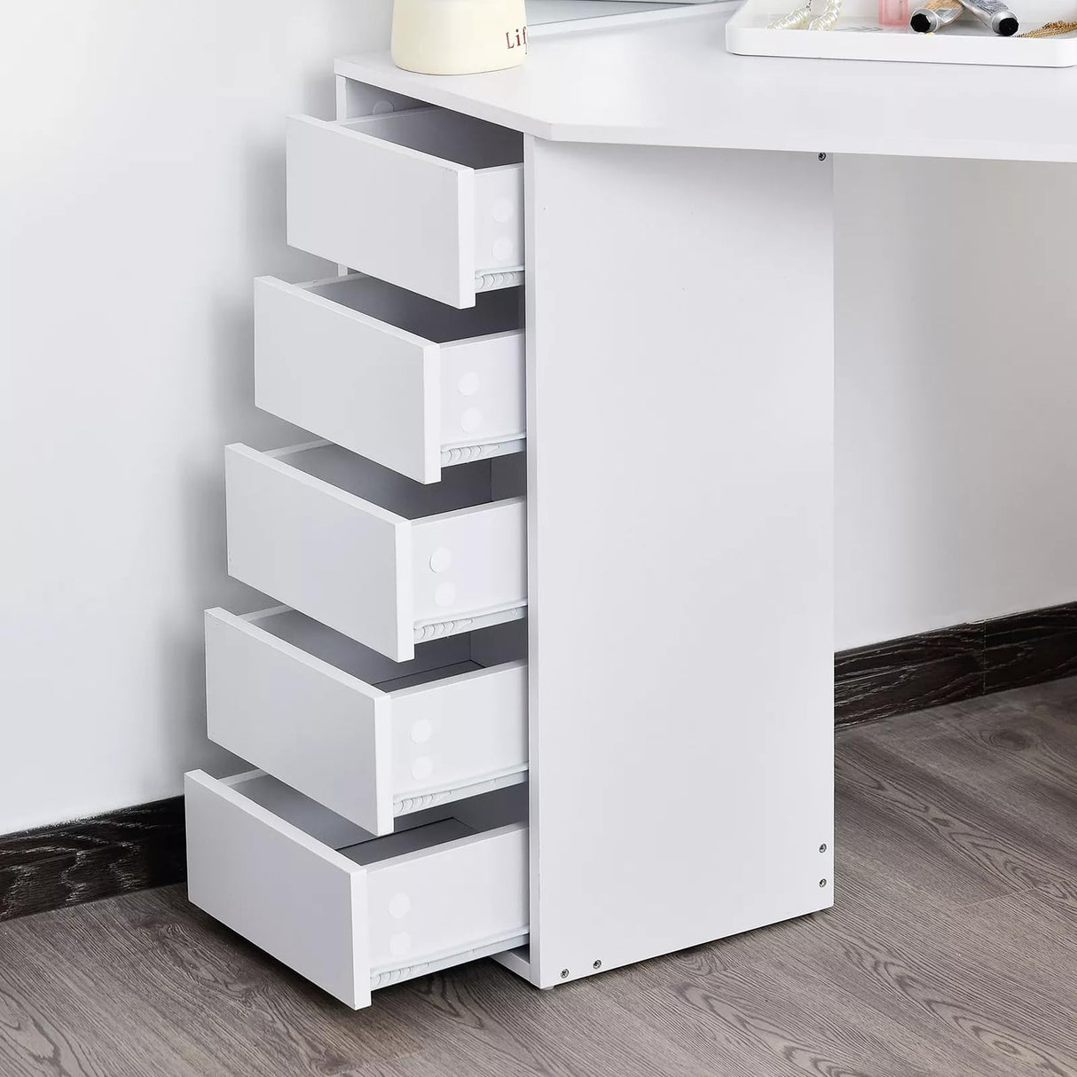 Desk with Mirror - White Makeup Table with 5 Sliding Drawers,Makeup Dressing Table