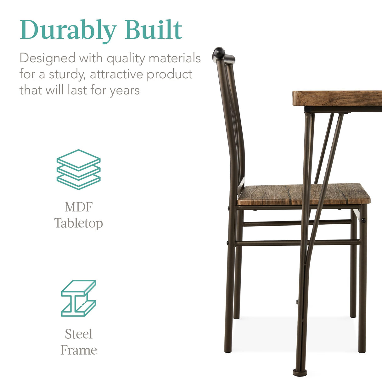 3-Piece Dining Set Modern Dining Table Set, Metal and Wood Square Dining Table