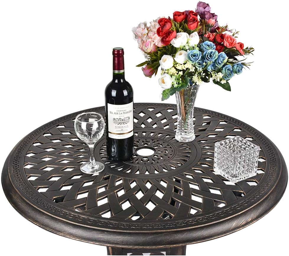 31" Diameter Round Cast Aluminum Dining Table,Outdoor Patio Bistro Table