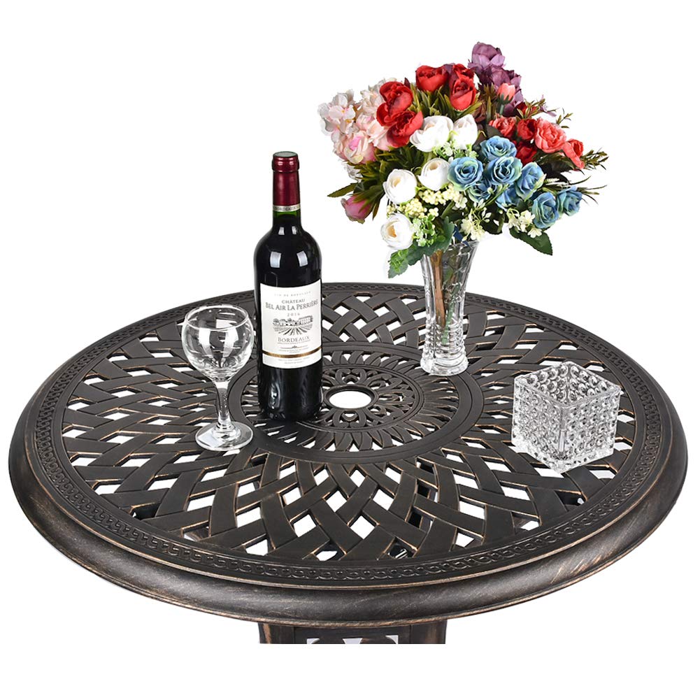 31" Diameter Round Cast Aluminum Dining Table,Outdoor Patio Bistro Table