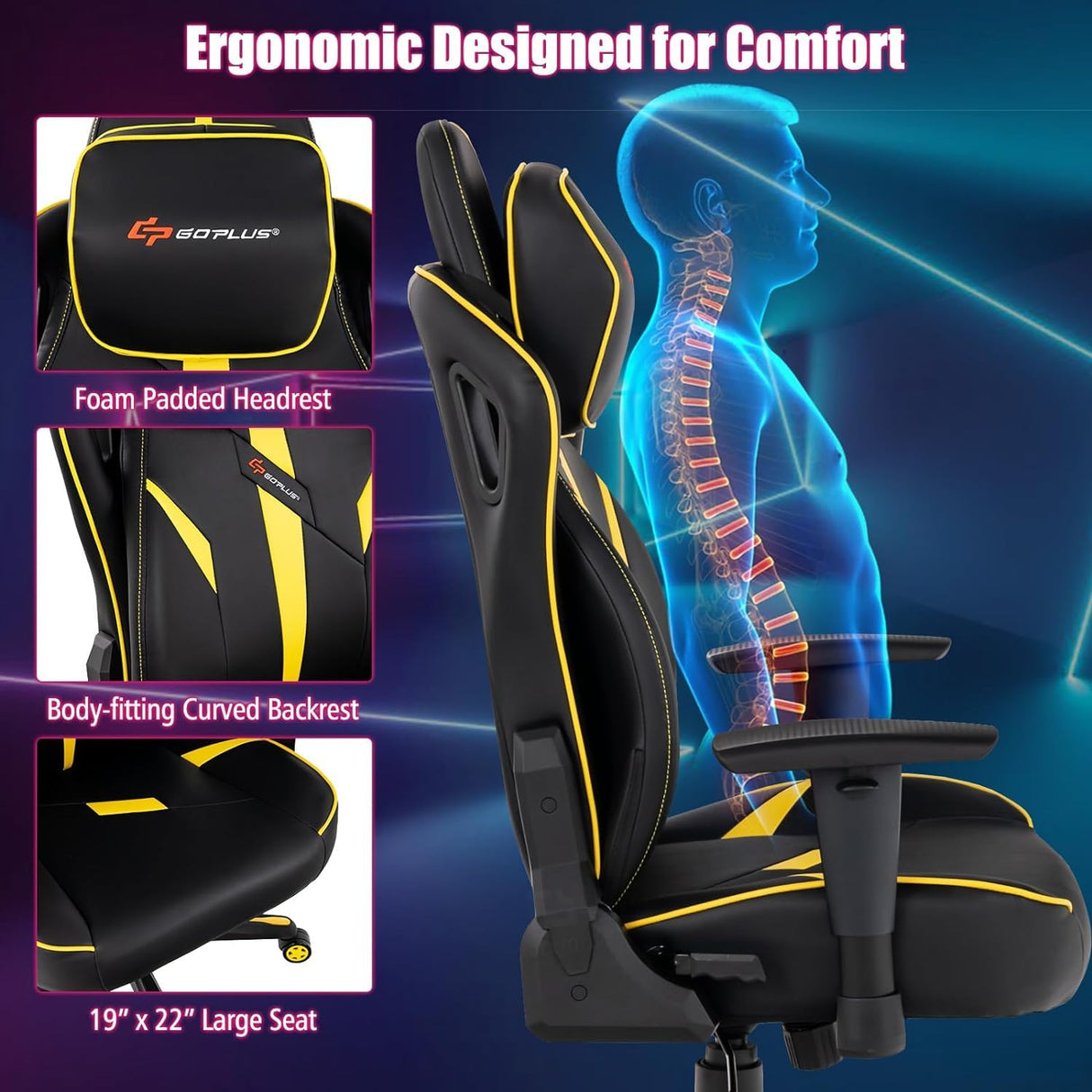 360° Swivel Gaming Chair with 2D Armrest & Rocking Function
