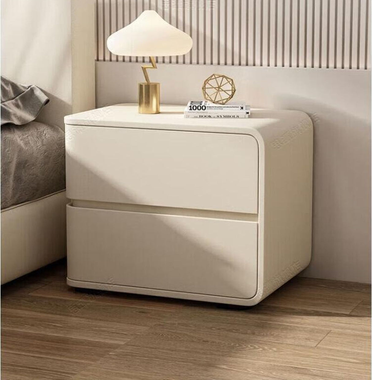 Modern Leather Bedside Table, Solid Wood Bedroom Feel