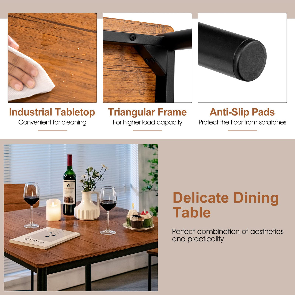 5-Piece Dining Table Set for Small Space, Kitchen Table and Chairs Set for 4 with Steel Frame,