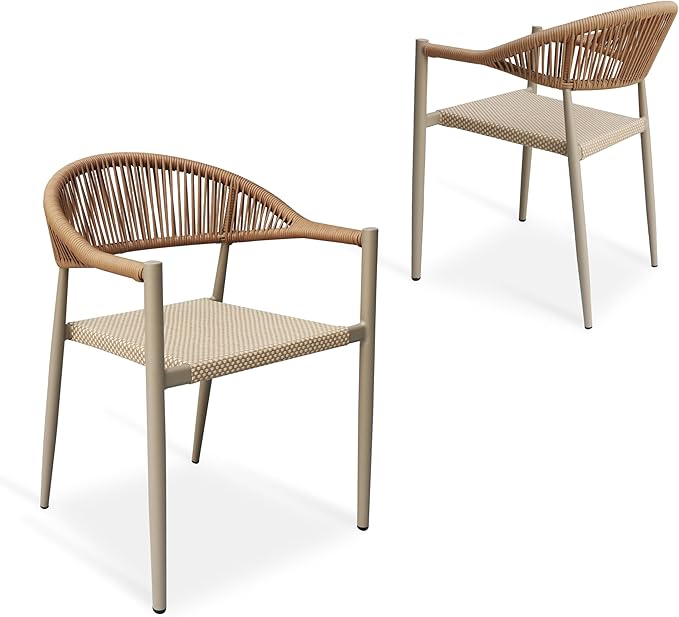 4 Pcs Stackable Dining Chairs, Aluminum Rattan Outdoor Dining Chair with Arms