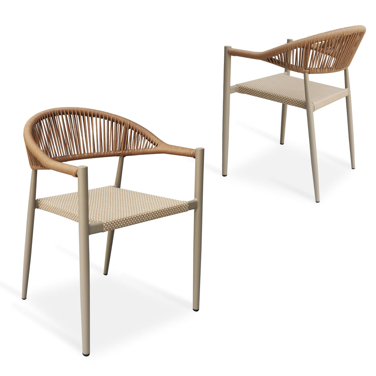 4 Pcs Stackable Dining Chairs, Aluminum Rattan Outdoor Dining Chair with Arms