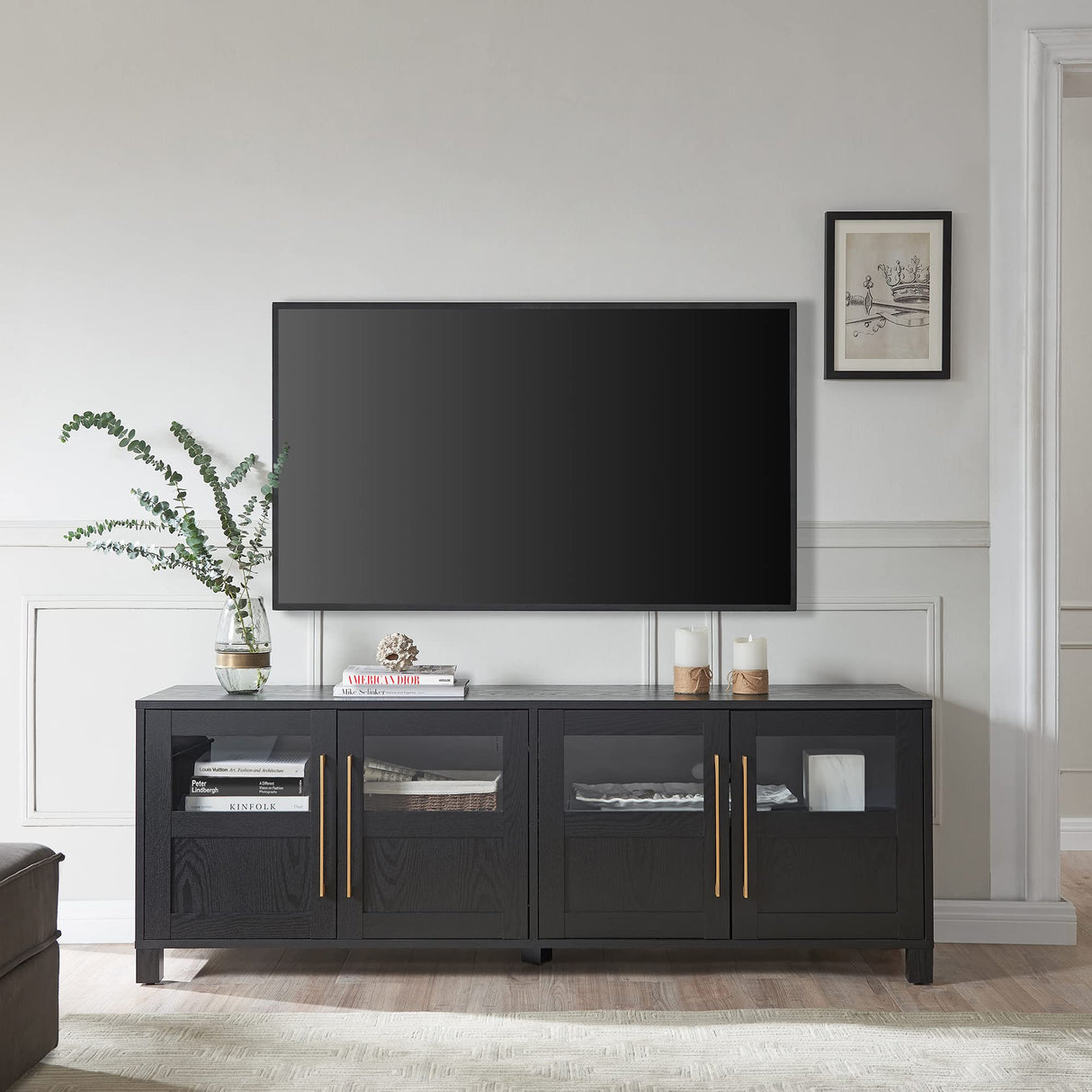 Holbrook TV Television-Stands, 68" Wide, Black Grain