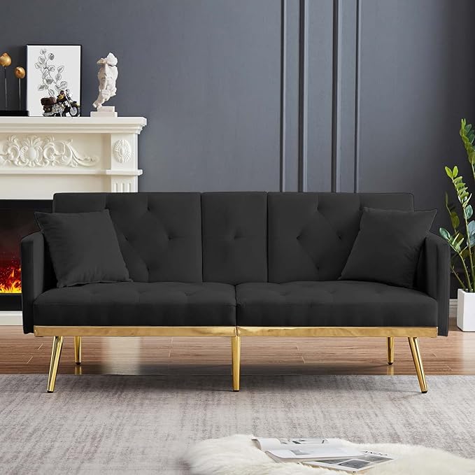 69''Convertible Futon Sofa Bed, Modern Folding Velvet Sleeper Couch Bed