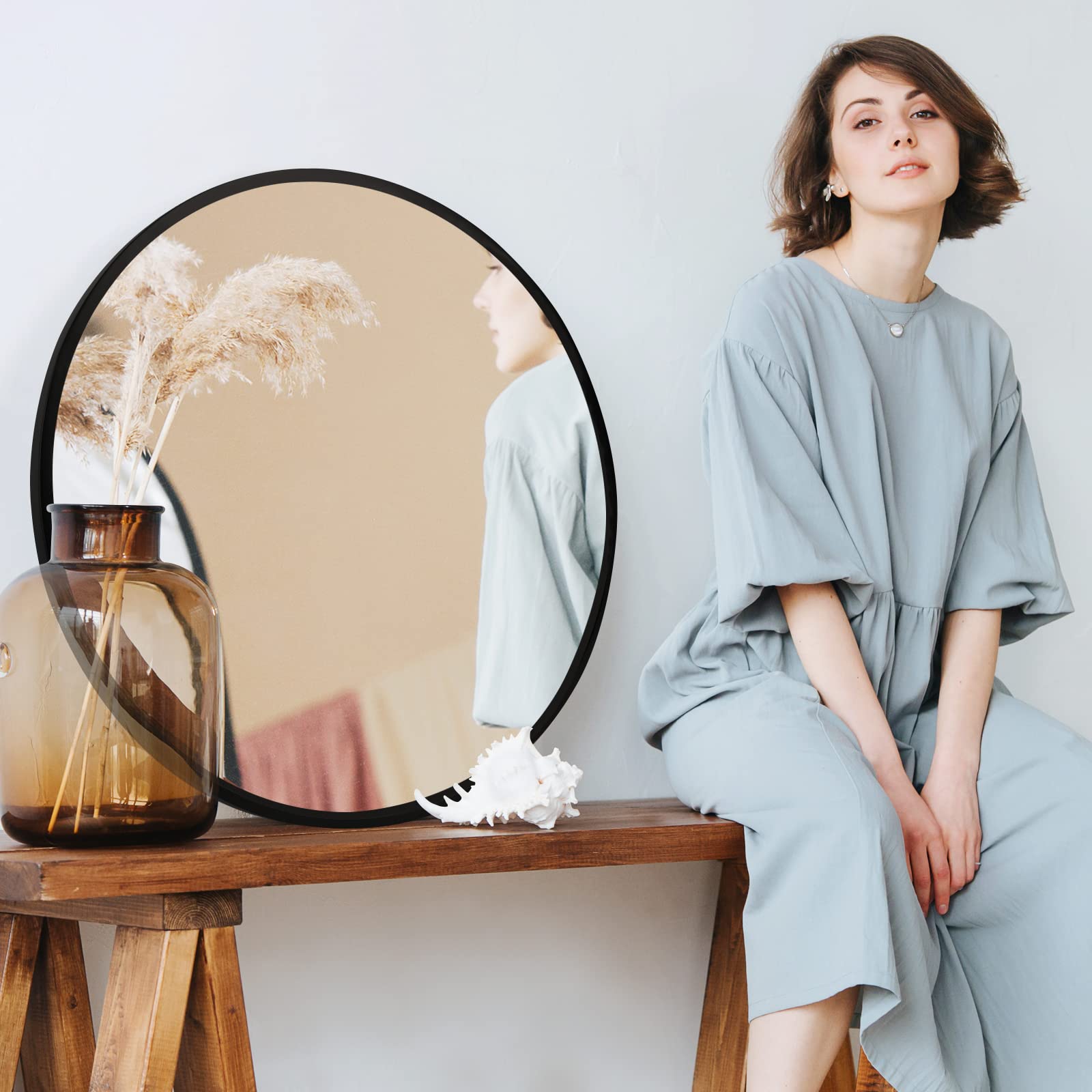 Black Circle Mirror for Wall 20 inch - Round Mirror for Bathroom, Entryway