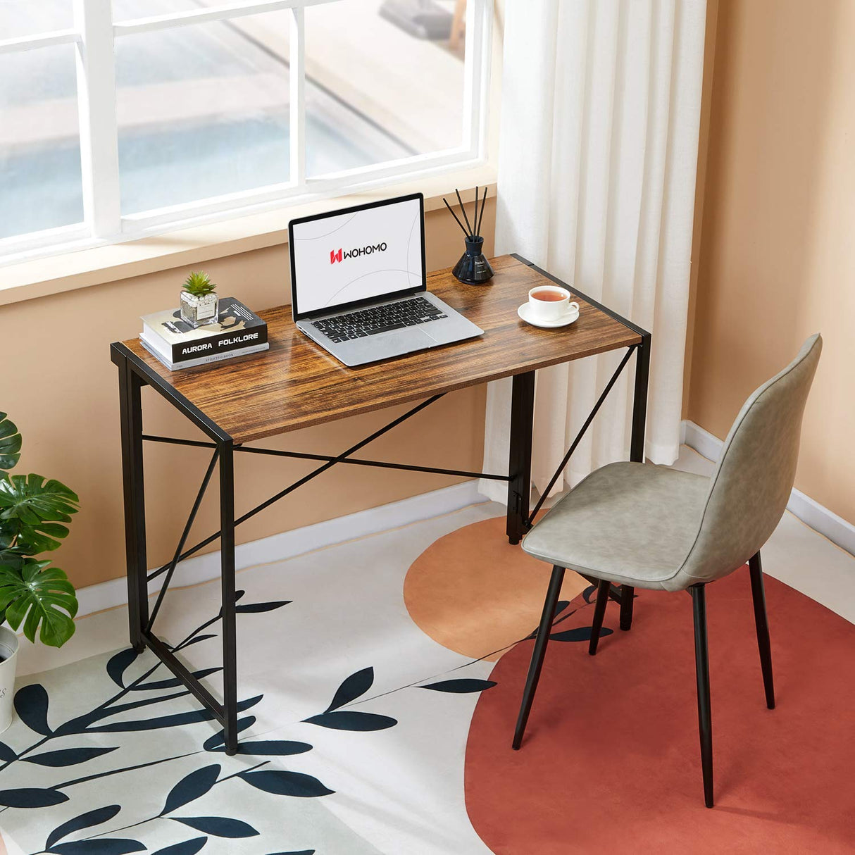 Folding Computer Desk No Assembly Small Desk 39” Study Writing Desk for Small