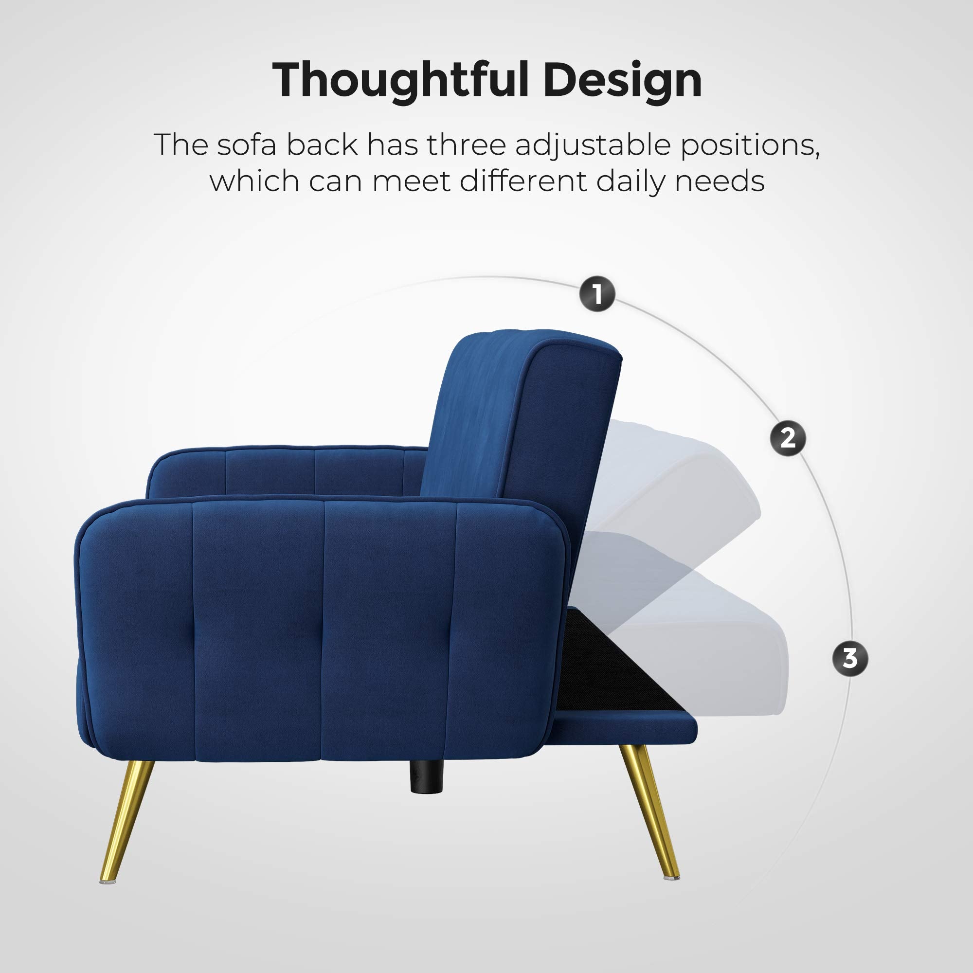 Sofa Bed, Convertible Couch with 2 Cup Holders and Removable Armrests,