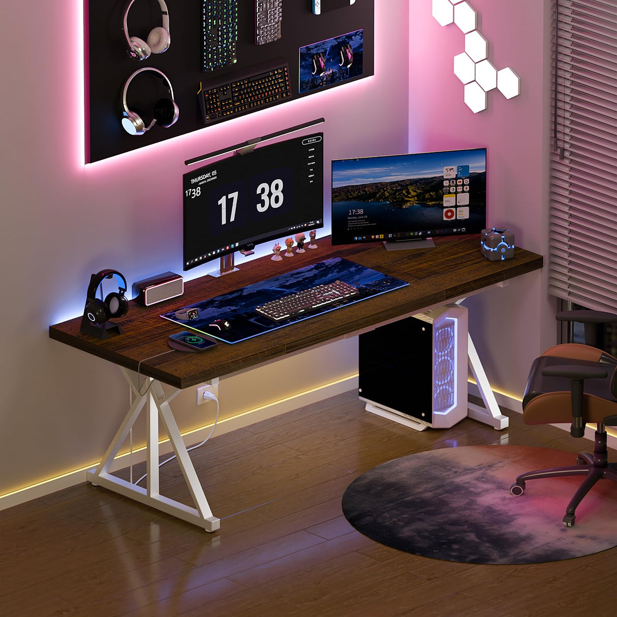 BEVAURORA 70.8-Inch Executive Desk with Power Outlet, Large Office Desk, Long Home Office Table, Big Writing Computer Tbale, Modern Work from Home Desk Office Furniture for Laptop, White