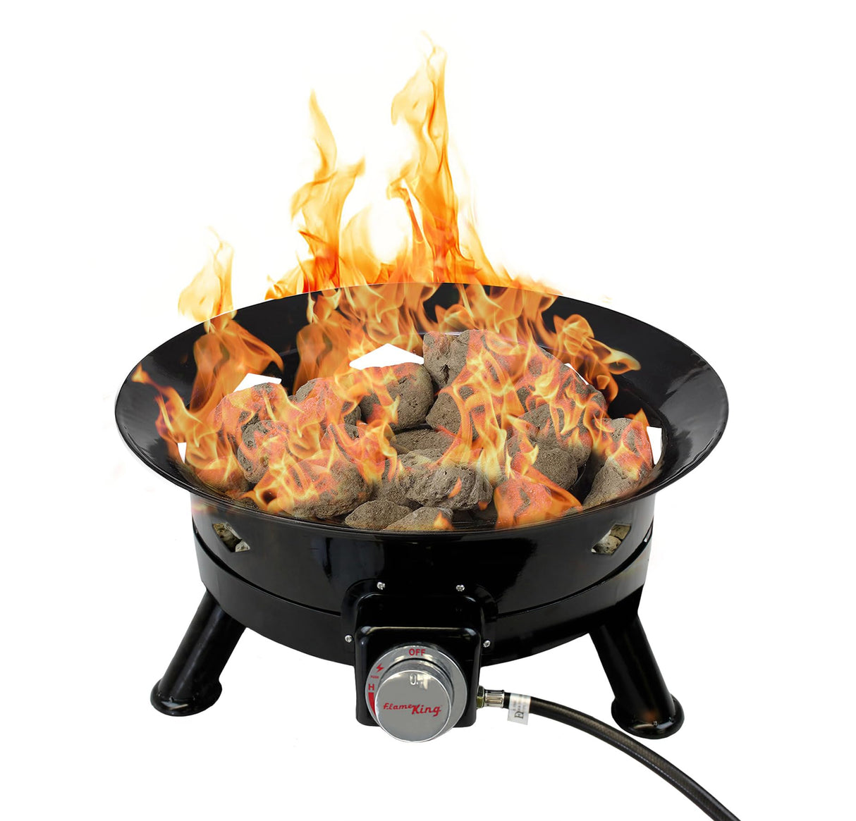 Flame King Smokeless Propane Fire Pit, 24 - inch Portable Firebowl, 58K BTU with Self Igniter, Cover, & Carry Straps for RV, Camping, & Outdoor Living - Bircata