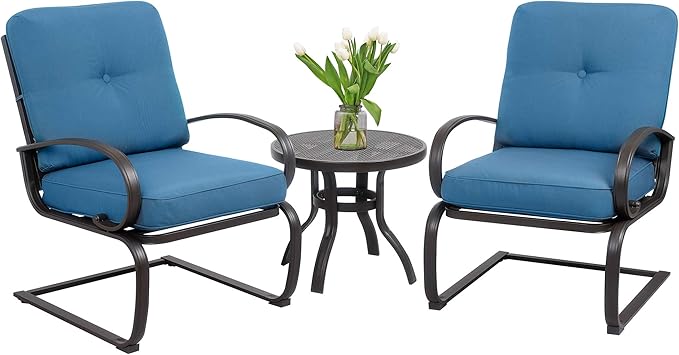 3Pcs Outdoor Patio Bistro Set Springs Motion Chairs and Round Table Set