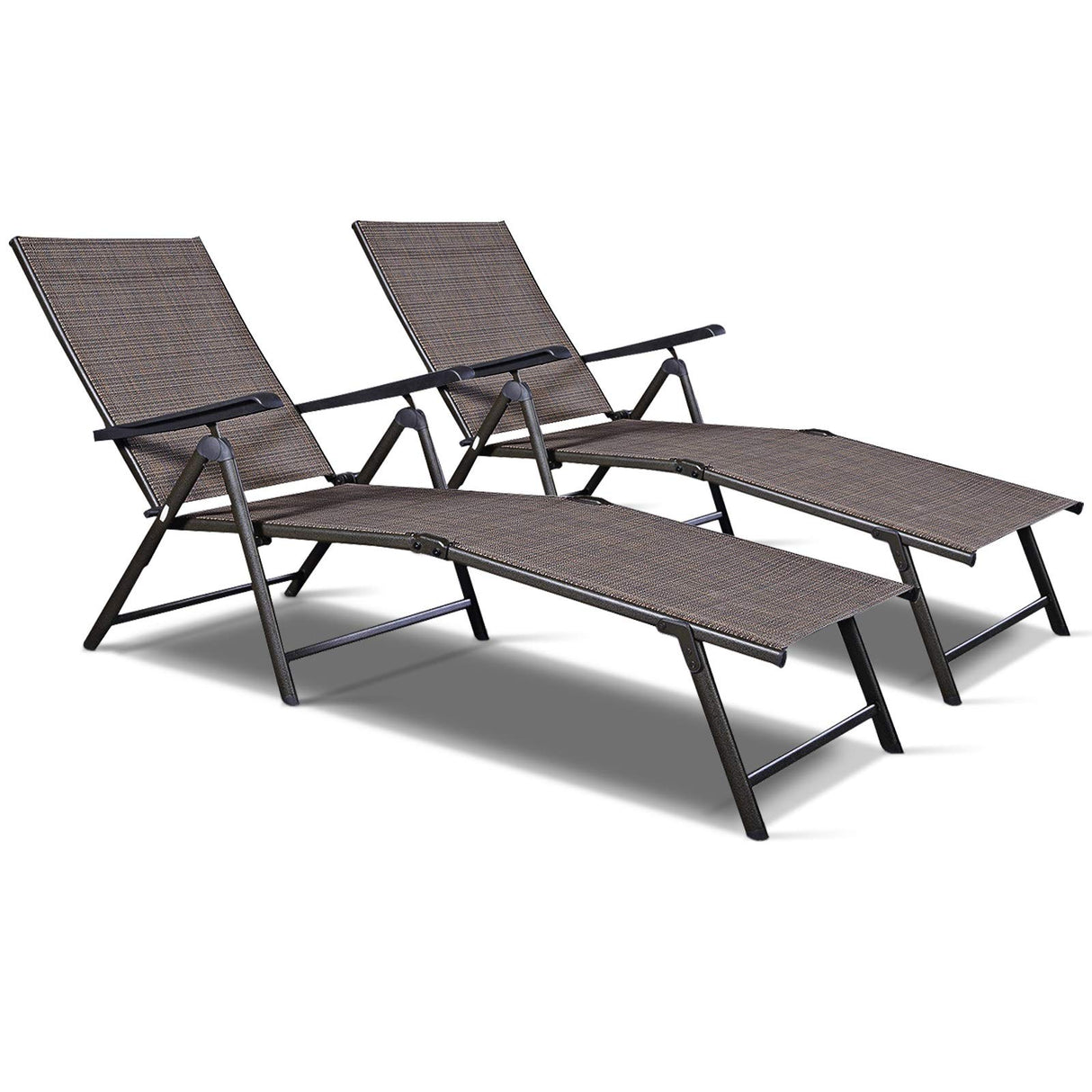 Chair Outdoor Set of 2, Folding Patio Recliner Chair with Adjustable Reclining Back &