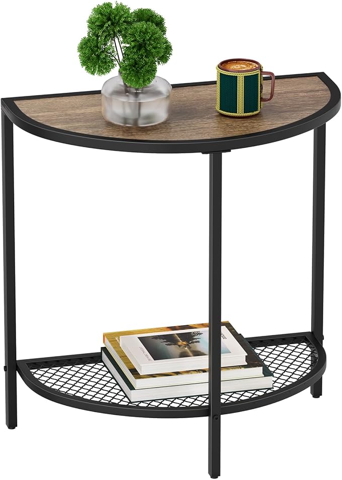 Small End Table 19.7'' Half Moon Side Table for Living Bed Room