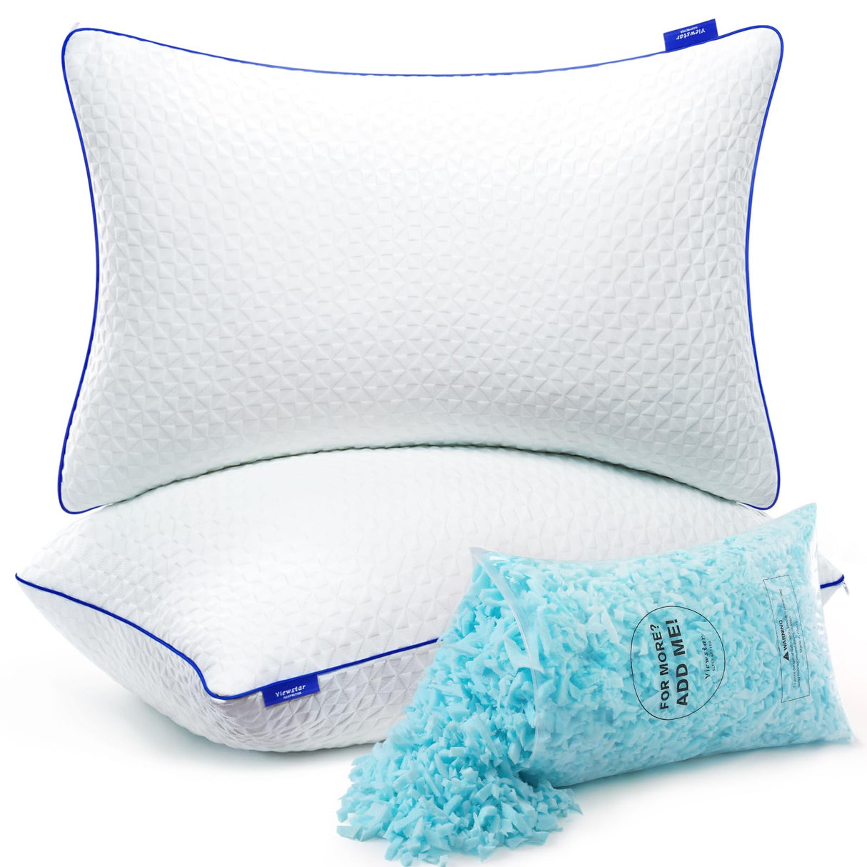 Memory Foam Pillows King Size Set of 2, Adjustable Firm Pillows