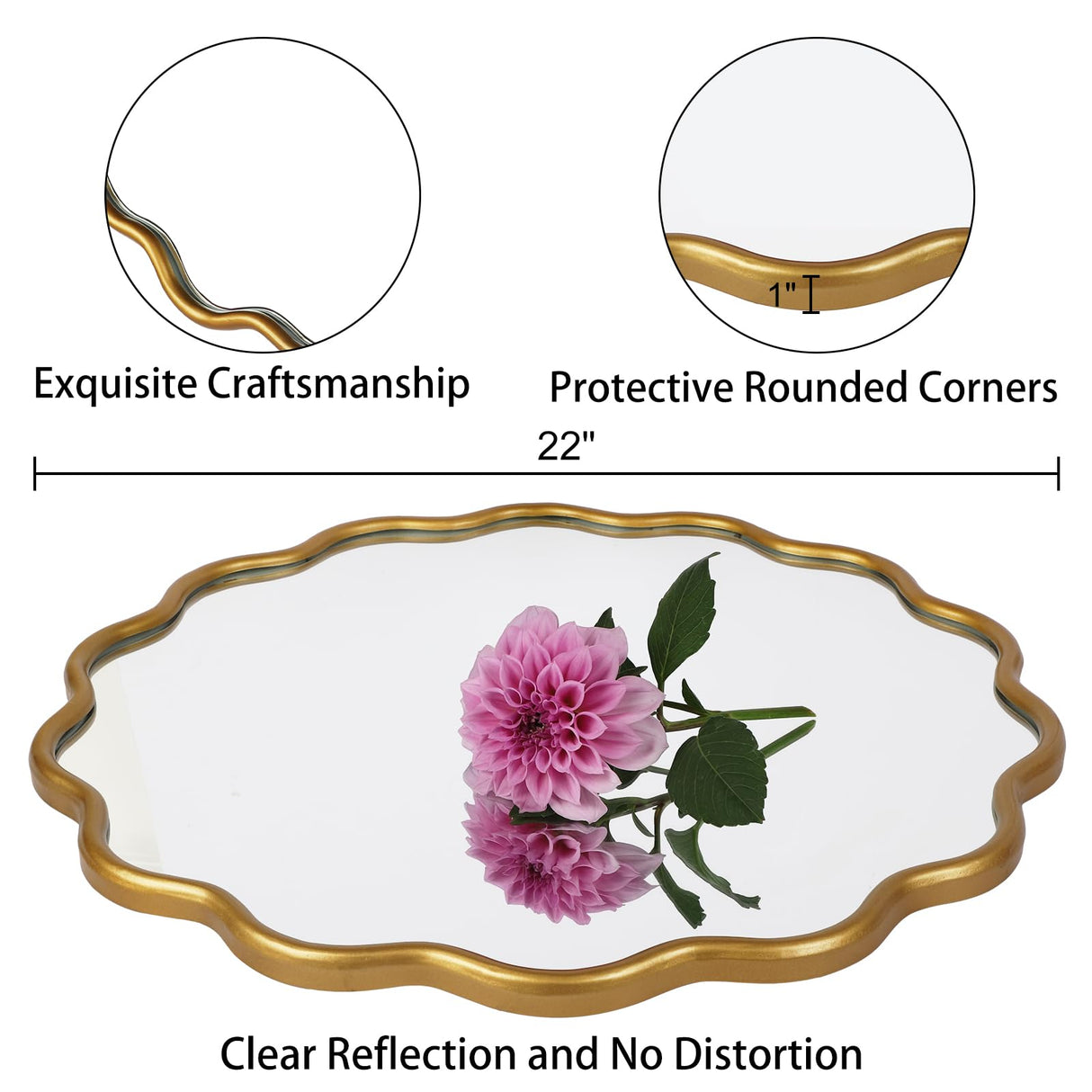 22 Inch Round Wavy Mirror - Modern Gold Wall Decor