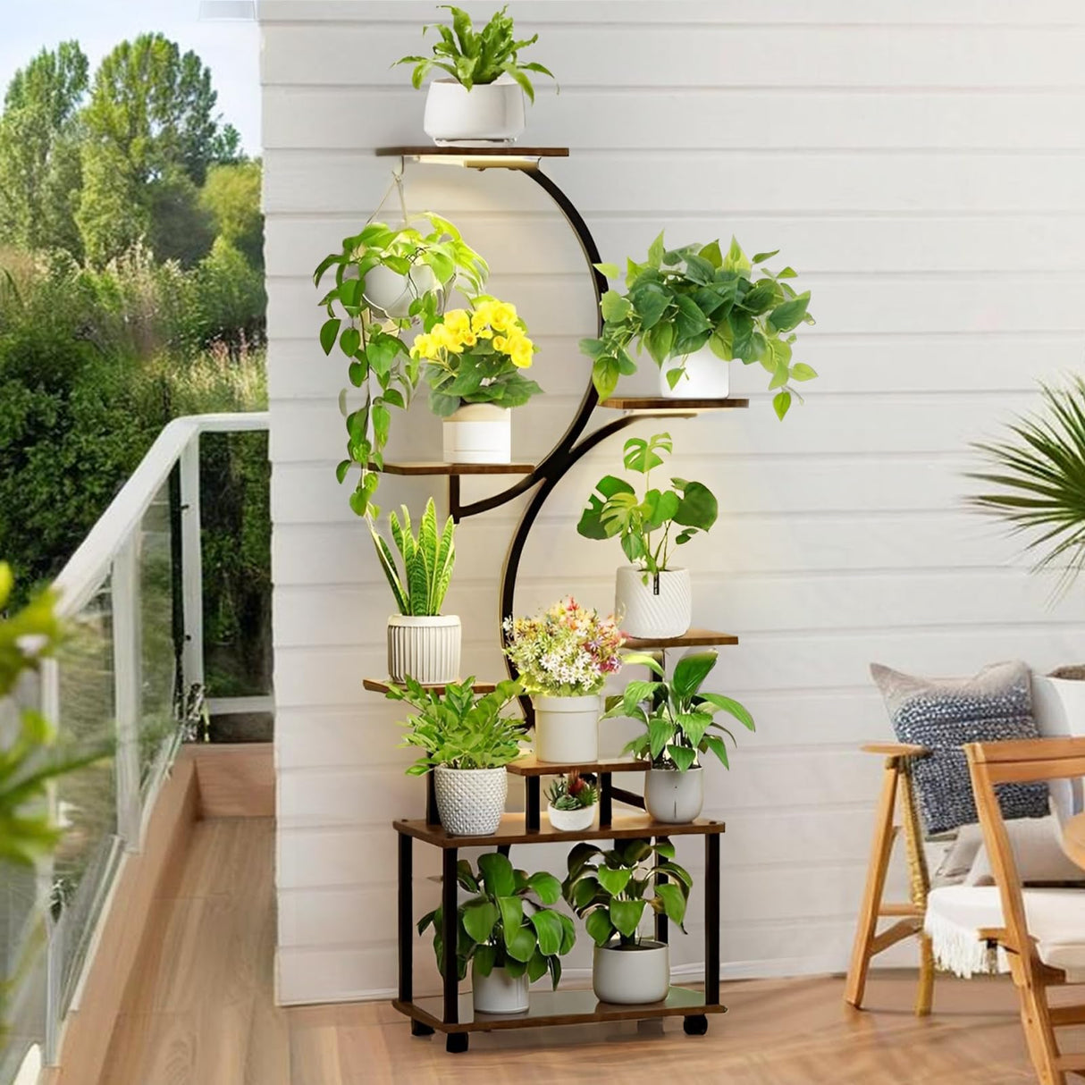 S-Flow 60 – 8-Tier Rolling Metal Plant Stand with Adjustable Grow Lights