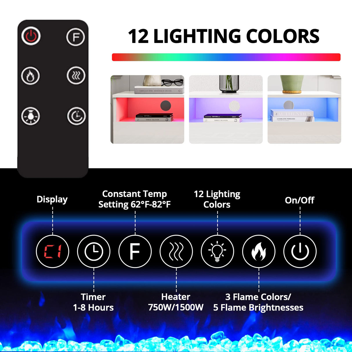 LED High Gloss TV Stand with Electric Fireplace - White