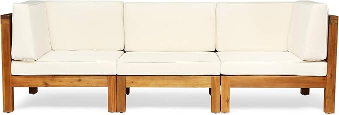 Great Deal Furniture GDFStudio Outdoor Sectional Sofa Set - 3-Seater - Acacia Wood