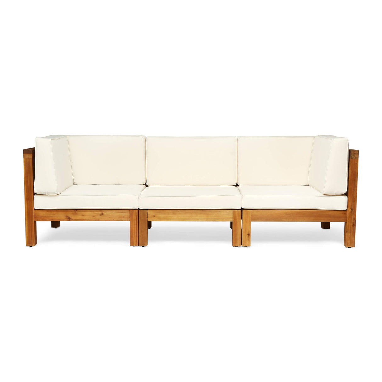 Great Deal Furniture GDFStudio Outdoor Sectional Sofa Set - 3-Seater - Acacia Wood