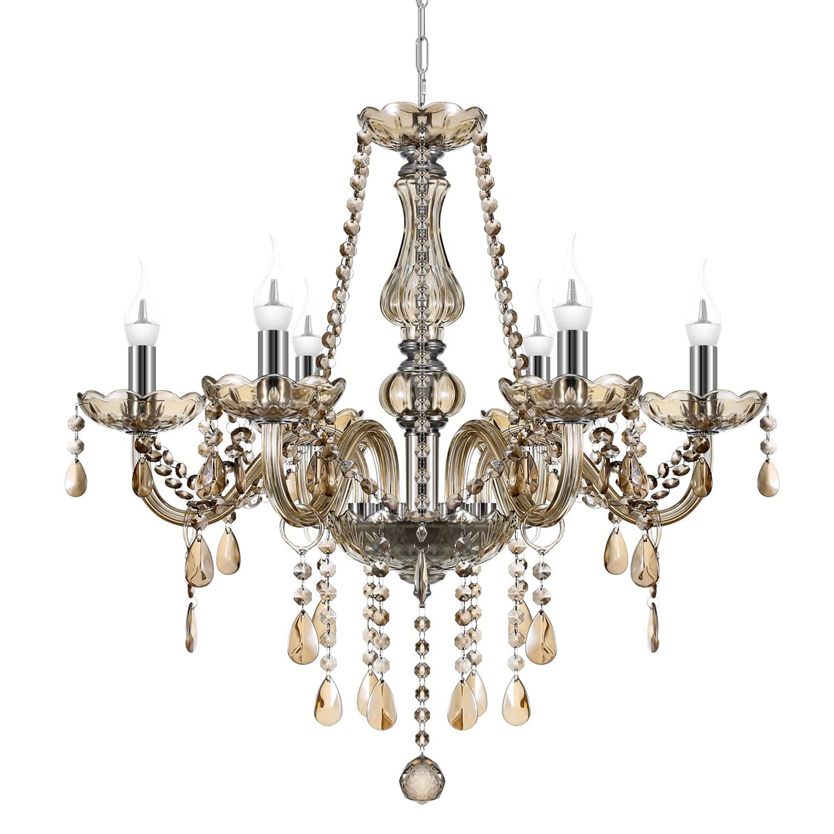 Adjustable 6 Lights Chandelier Cognac K5 Crystal Chandelier Hanging Ceiling