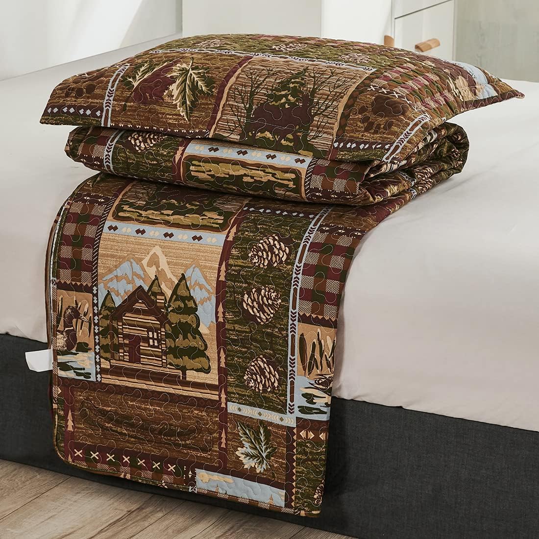 Cabin Bedding Quilt Queen/Full Size Lodge Patchwork Quilt Set Rustic Bedspread Forest