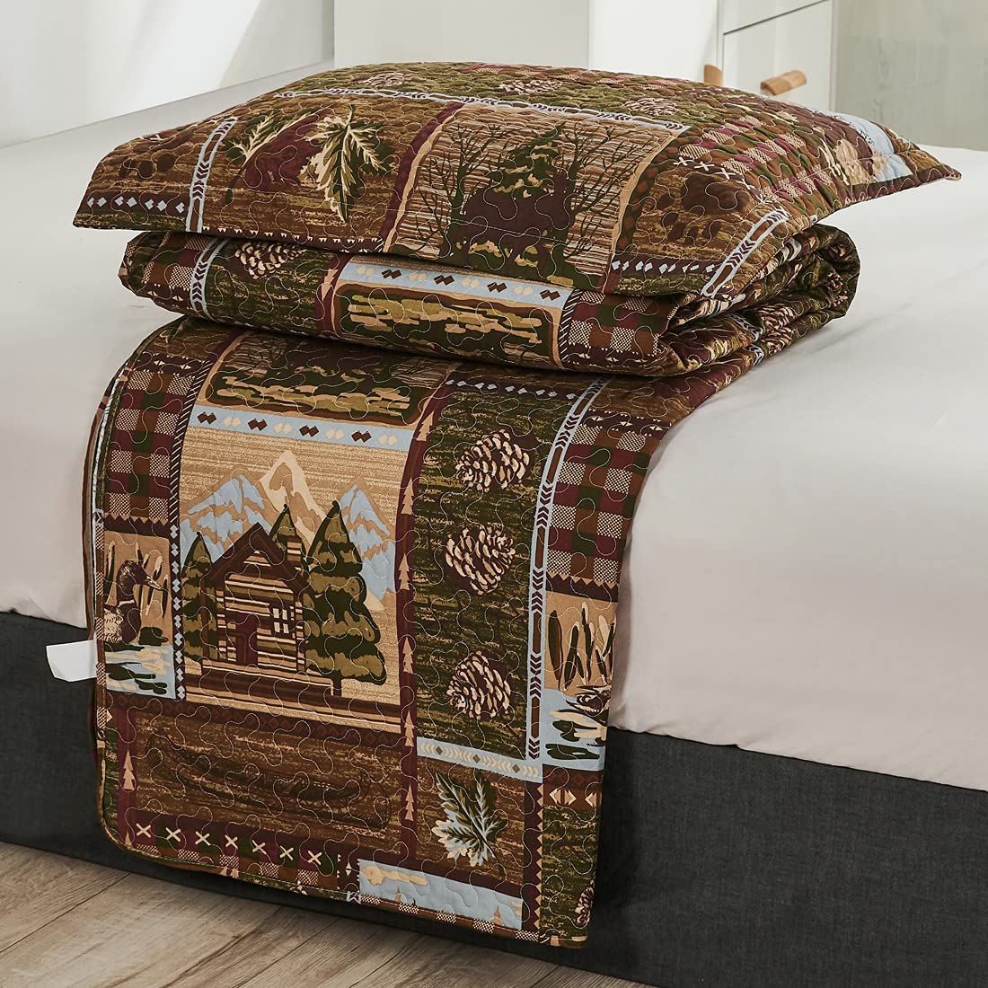 Cabin Bedding Quilt Queen/Full Size Lodge Patchwork Quilt Set Rustic Bedspread Forest