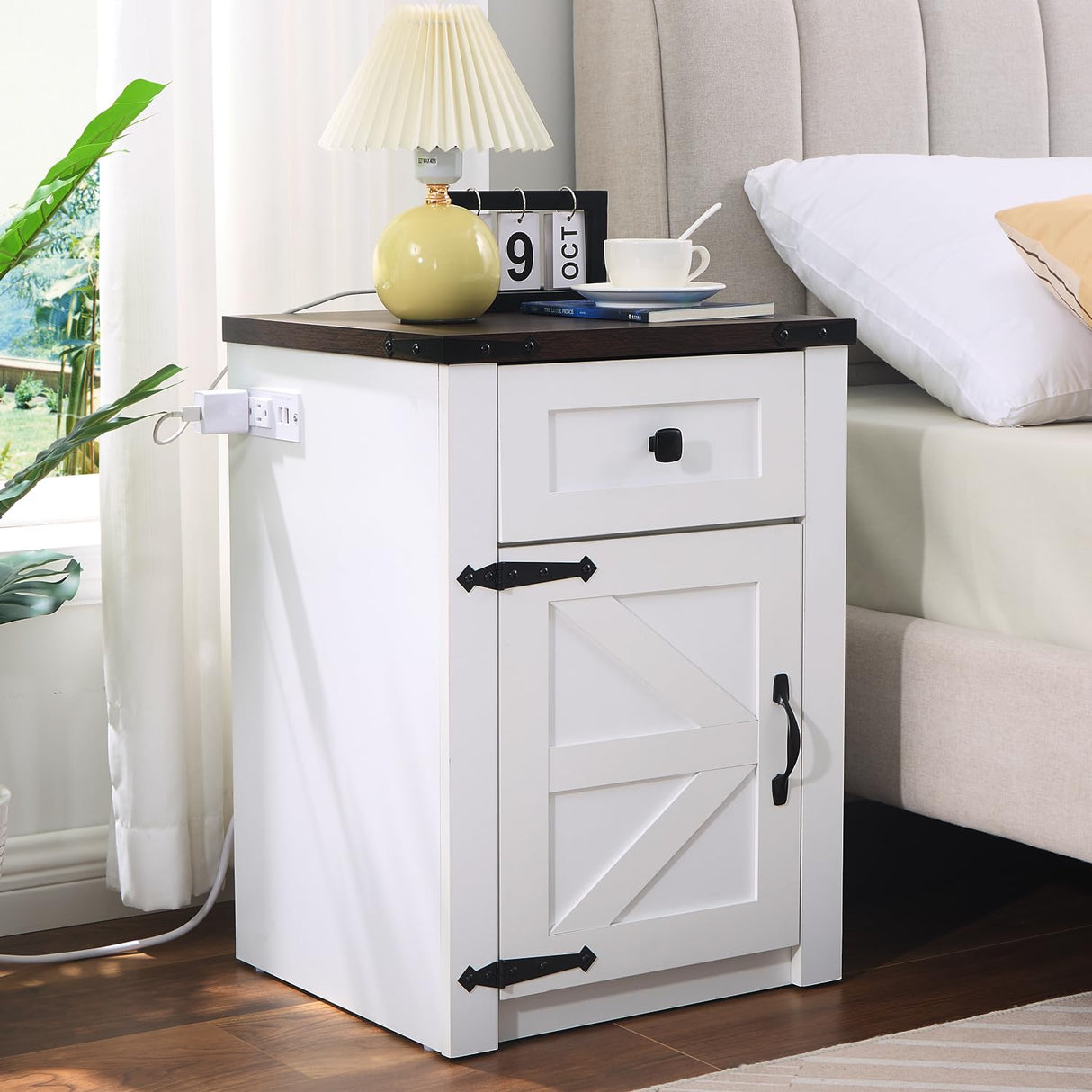Set of 2, Nightstand with Charging Station