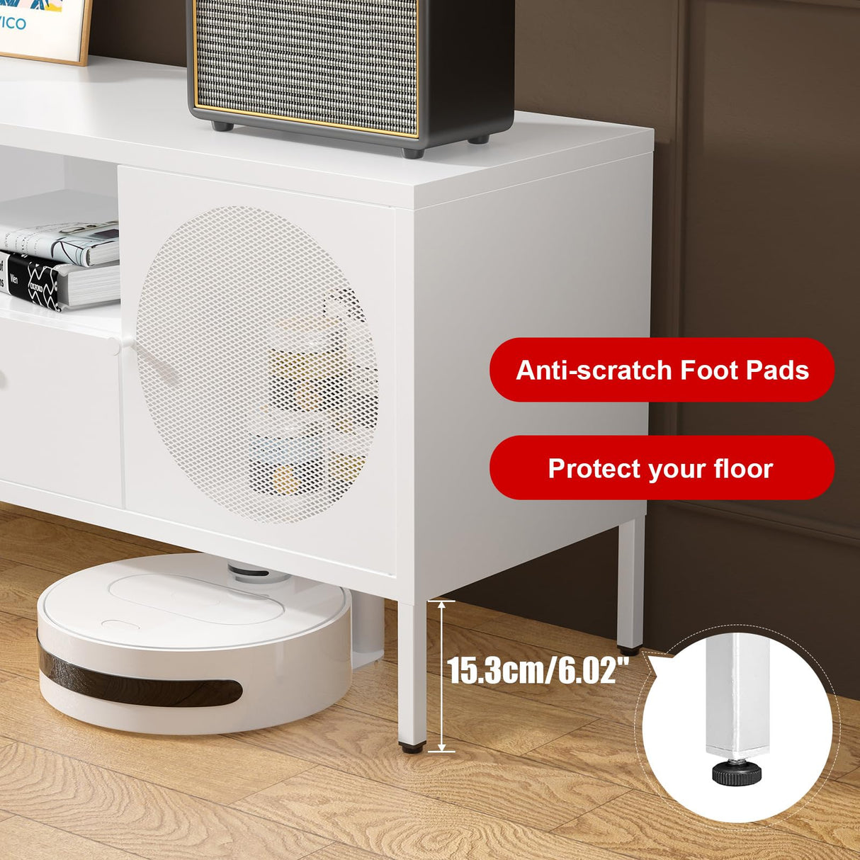 TIMELESS PIECES TV Stand, Metal Media TV Console with Drawer,Modern Entertainment Center with Storage Cabinets and Cable Hole,Tv Stands for Living Room, Bedroom