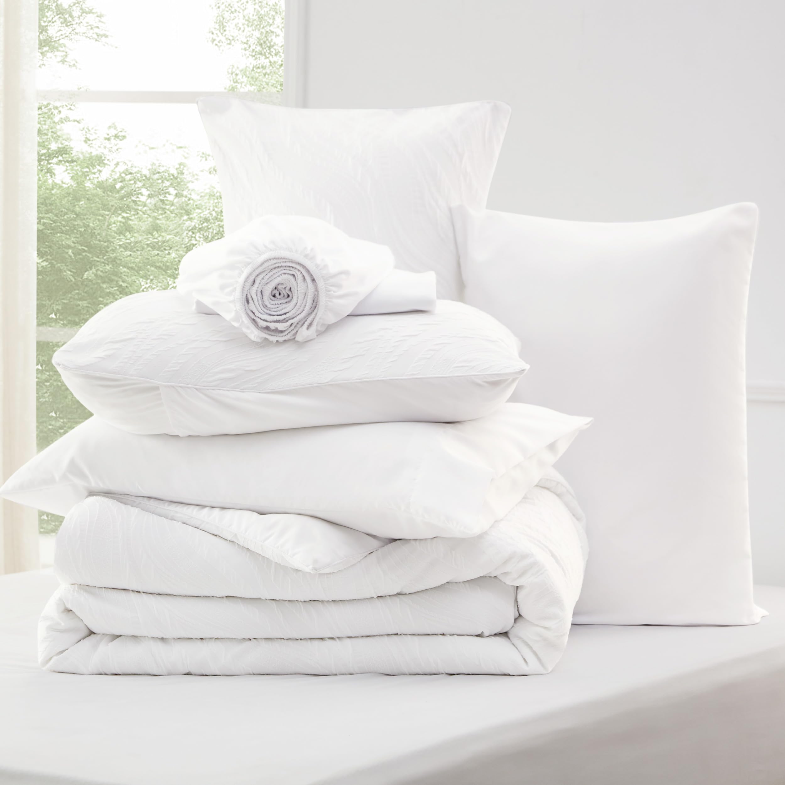 Queen Comforter Set - 7 Pieces Jacquard Wave Queen Size Comforter