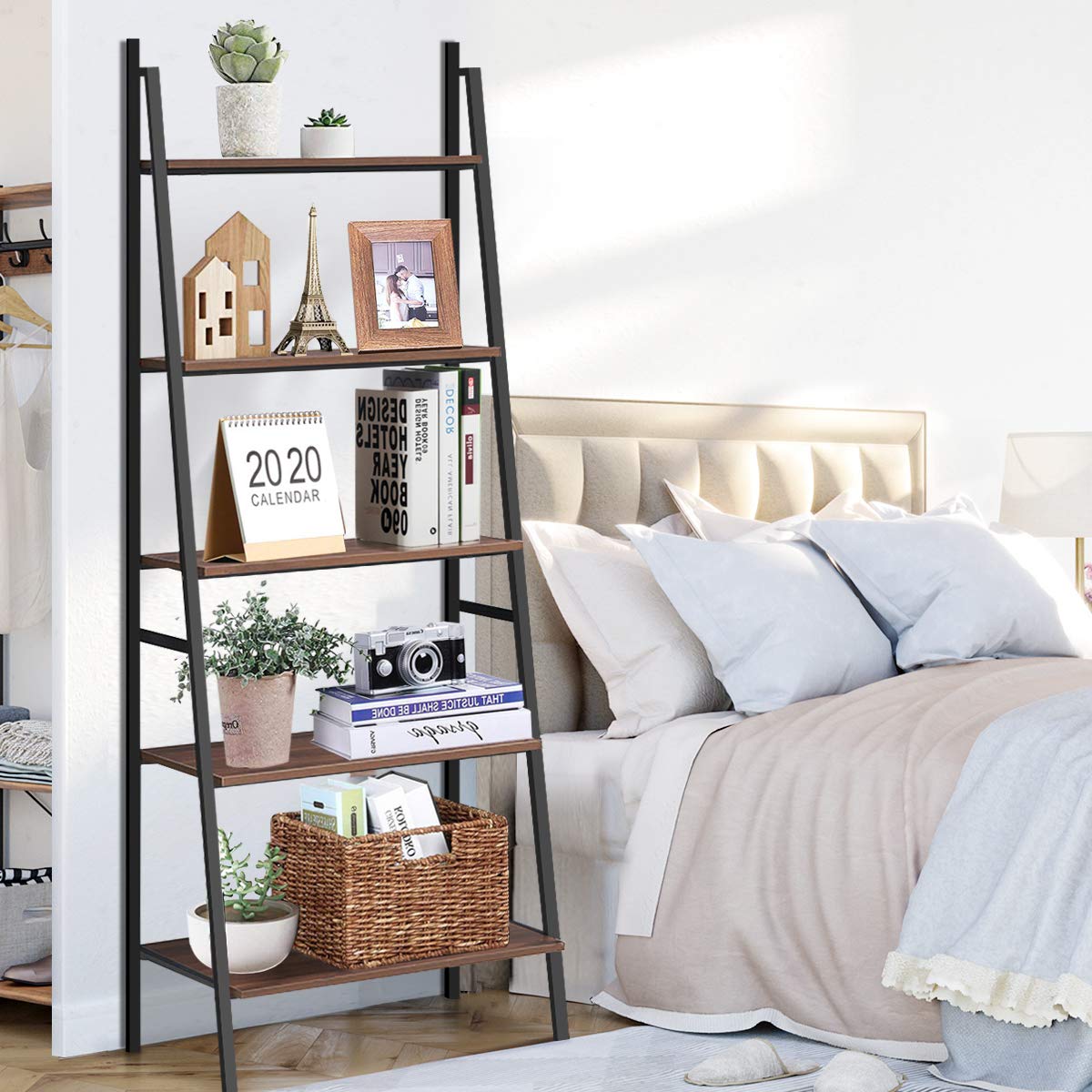 Ladder Shelf, 5 Tier Industrial Bookcase, Multifunctional Display Bookshelf