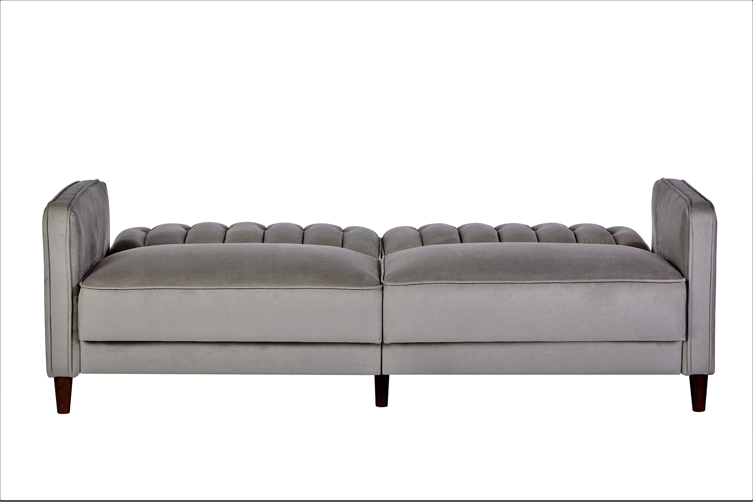 Anastasia Mid Century Modern Velvet Tufted Convertible Sleeper Sofa, 81", Grey