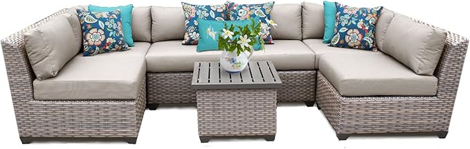 FLORENCE-07c-NAVY 7 Piece Outdoor Wicker Patio Furniture Set, Navy