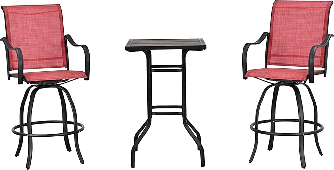 Set 3 PC Outdoor Kitchen High Top Bar Table and Swivel Bar Stools Set