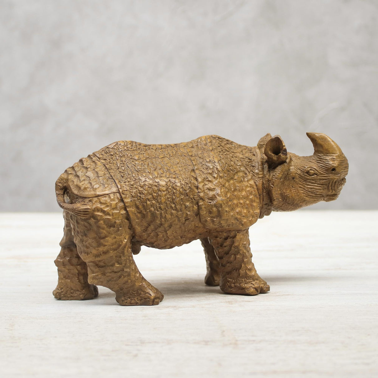 Artisan Handcarved Wood Sculpture Rhino from Thailand Brown Animal Themed