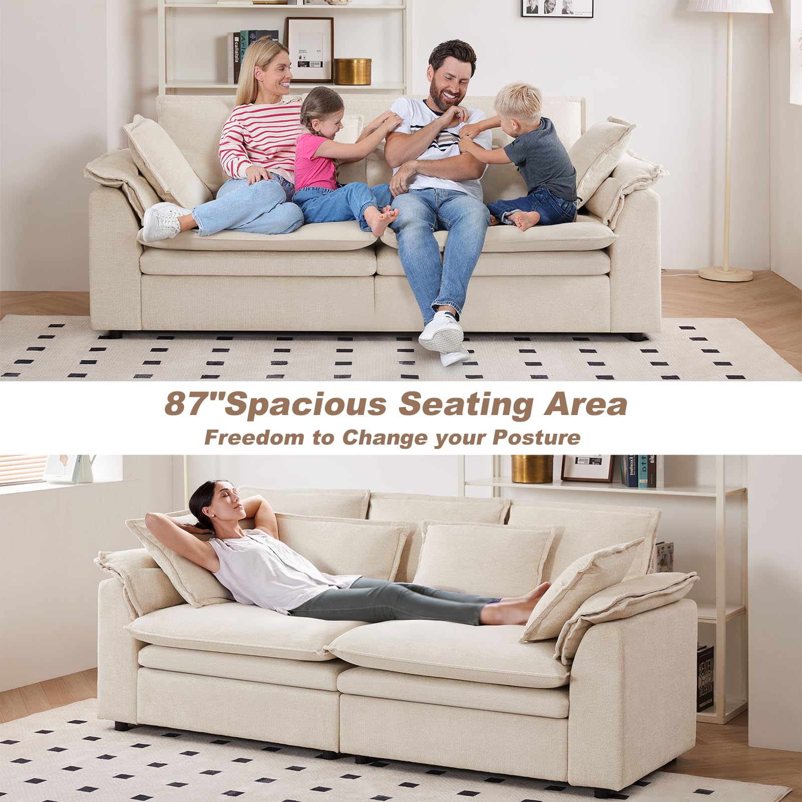 Oversized Sectional Sofa Cloud Couch for Living Room, Modern Chenille Sofa Sleeper