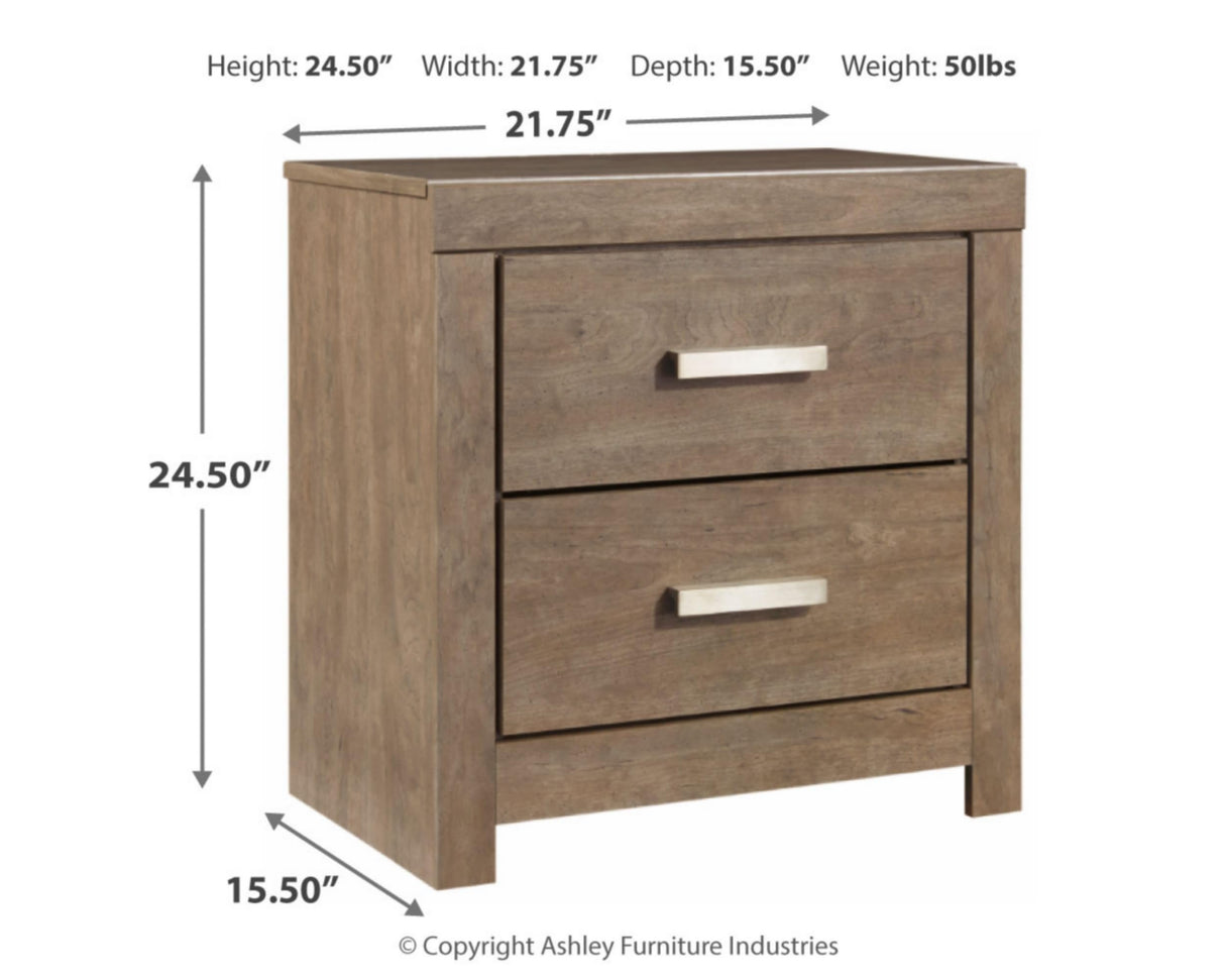 Culverbach Modern 2 Drawer Nightstand with 2 USB Charging Stations, 24.37" Tall, Weathered Gray
