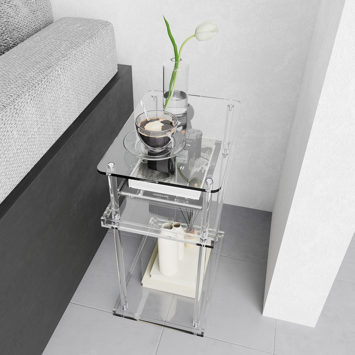 Small Acrylic Side Table for Small Spaces, Small Nightstand/Bedside Table
