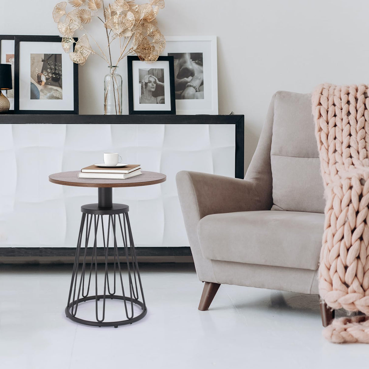 Round End Table Set of 2, Small Side Table for Living Room, Bedroom