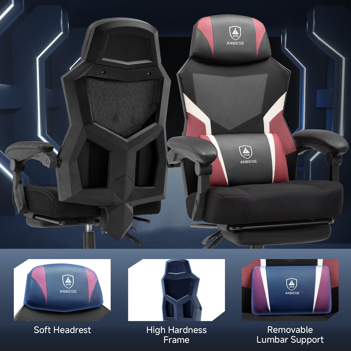 Ergonomic Mesh Gaming Chair with Footrest - High-Back Reclining Office Chair
