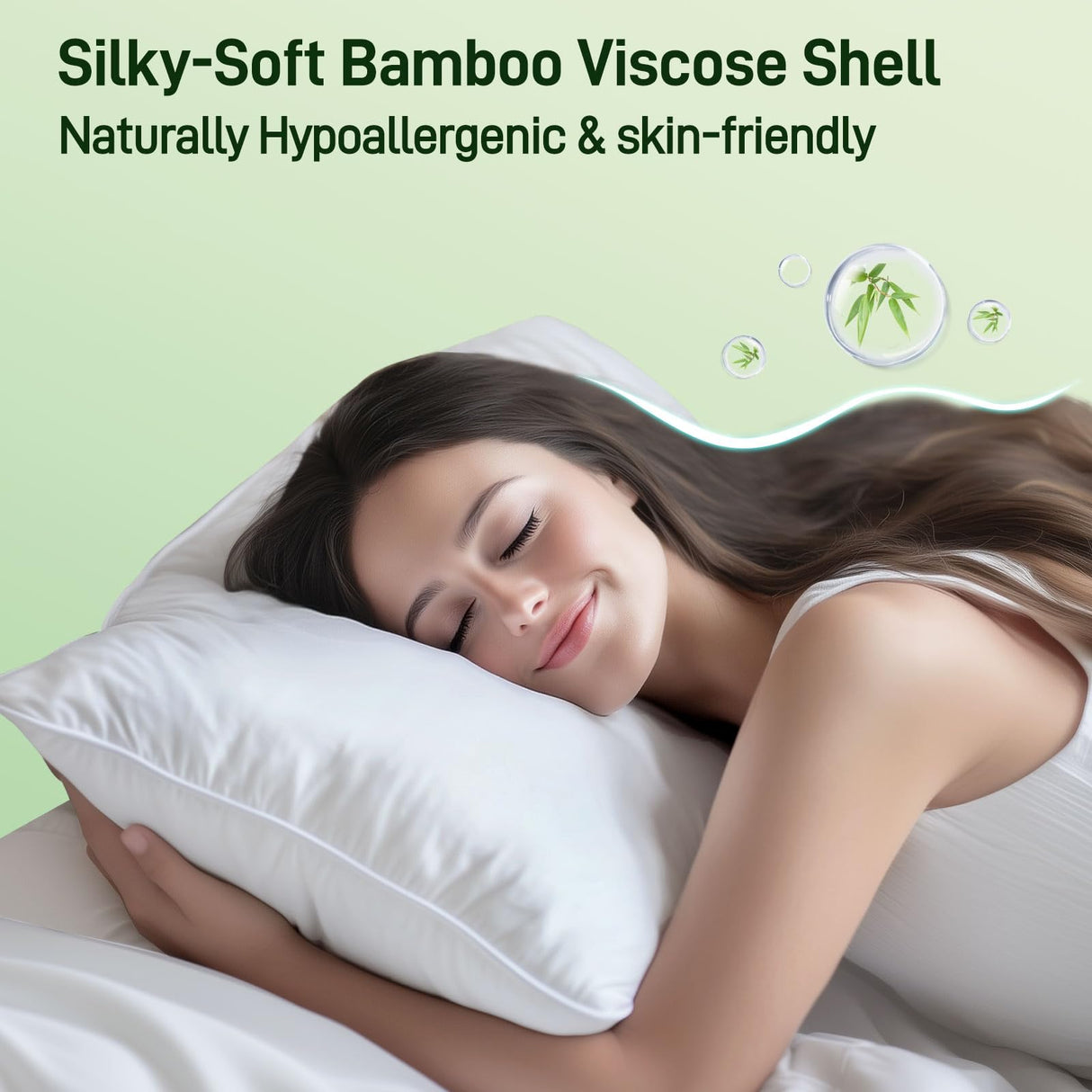 Hypoallergenic Bamboo Viscose Shell, Soft Bed Pillows King Size Set of 2 with Down Alternative Filling, Oeko-Tex Certified, Luxury Hotel Quality for Stomach, Back and Side Sleepers