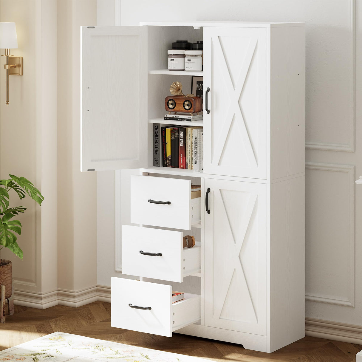 Bookshelves and Bookcases with 3 Doors & Drawers, 67.5 inch Tall Industrial Bookshelf